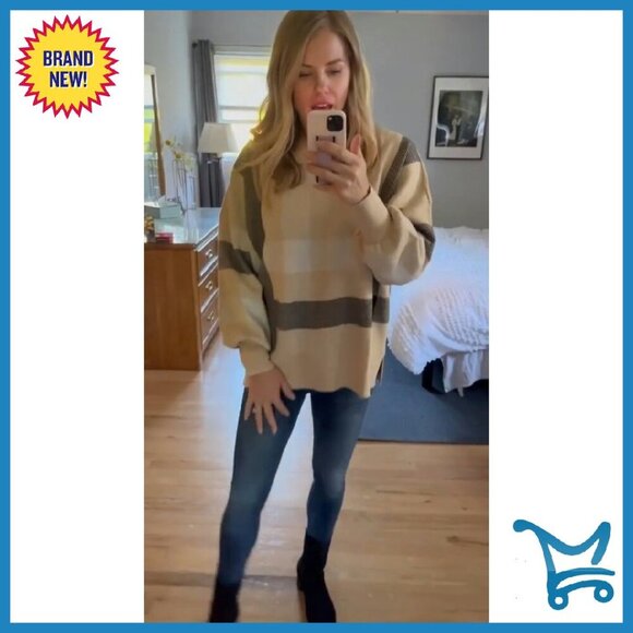 Oversized Cable Knit Pullover Sweater Batwing Sleeves Loose Fit - Picture 6 of 7